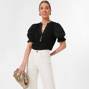 Tuckernuck Pomander Place Livia Puff Sleeve Top Size M Black